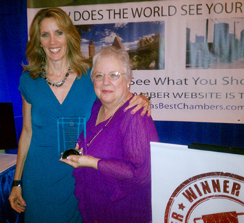 Michele Schalin of Texas Best Chambers and Mary Bradshaw with the Greater Leander Chamber of Commerce at the Texas Chamber of Commerce Executives Annual Conference in Bastrop, TX