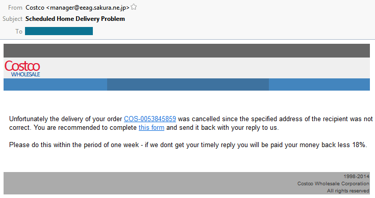 Email Scam Example Costco