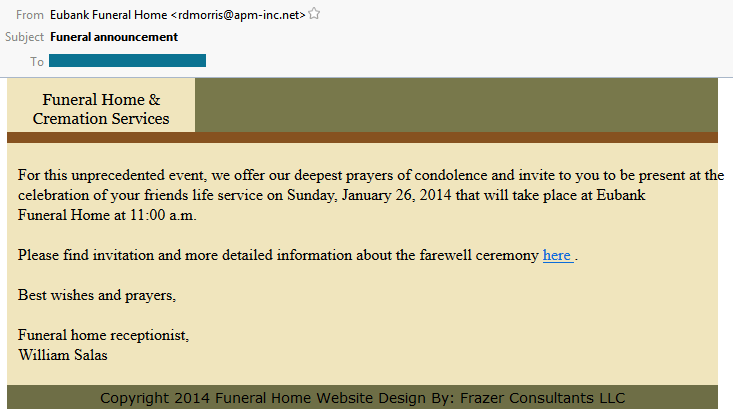 Email Scam Example Funeral