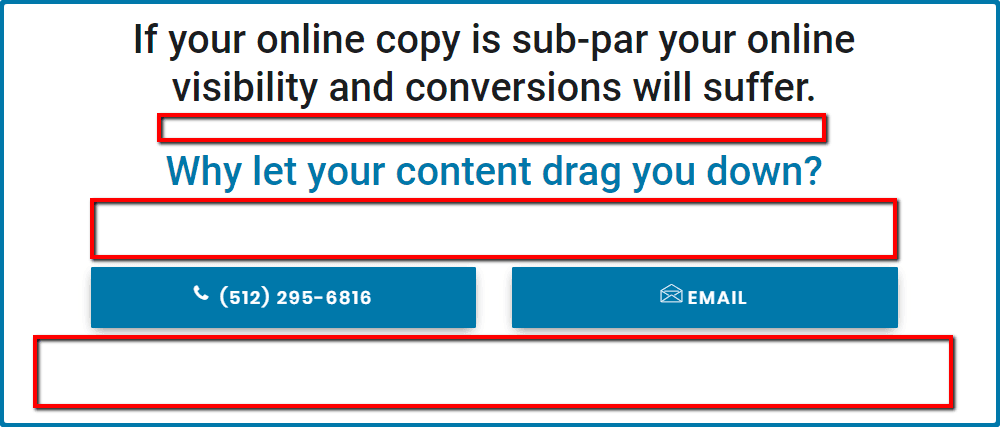 Web design negative space illustrated by red boxes.