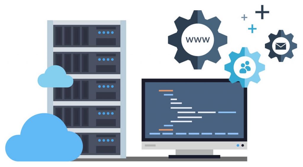illustration of a server and computer representing website hosting services