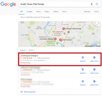 screenshot of the Local Pack in a Google search