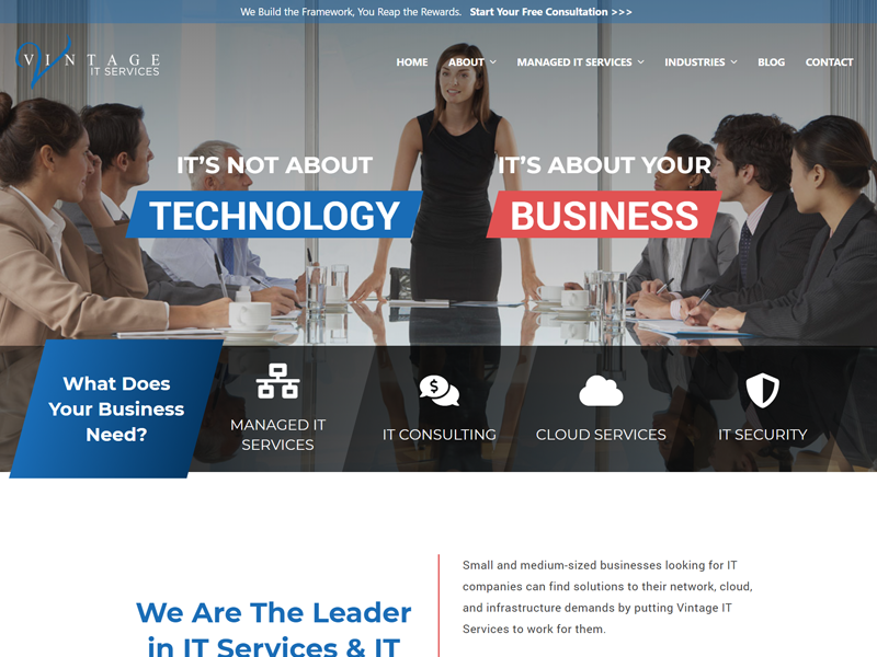 screenshot of the Vintage IT Services website designed by Website Design Austin Texas