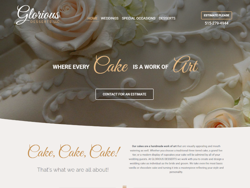 screenshot of the Glorious Desserts website designed by Website Design Austin Texas